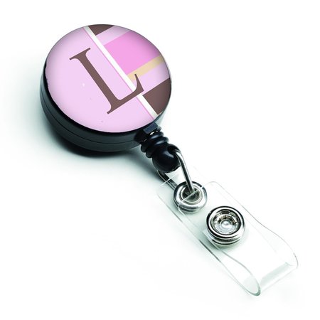 CAROLINES TREASURES Letter L Initial Monogram Pink Stripes Retractable Badge Reel CJ1005-LBR